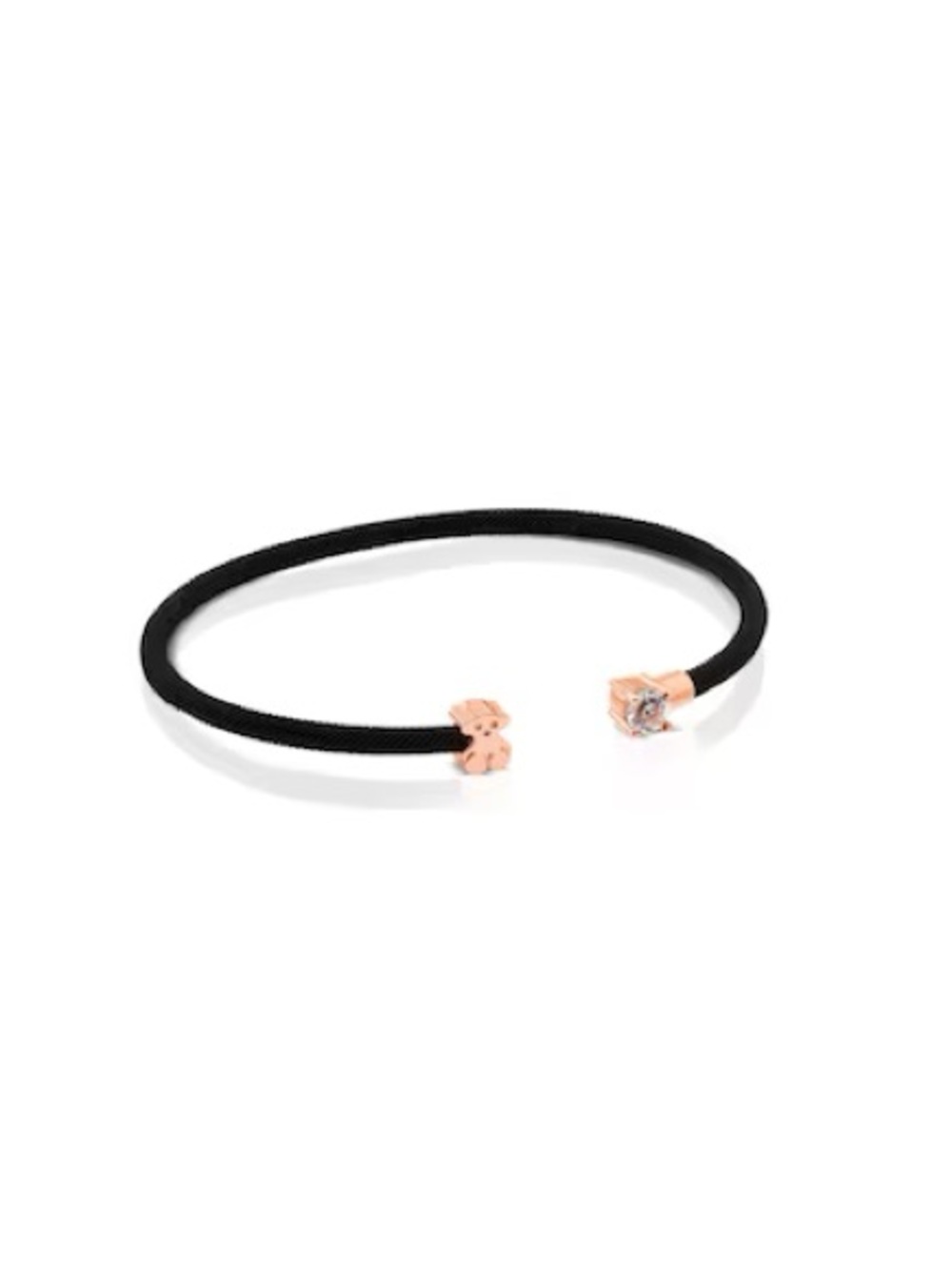 Tous Black Cord Open Bangle with Rose Gold Accents